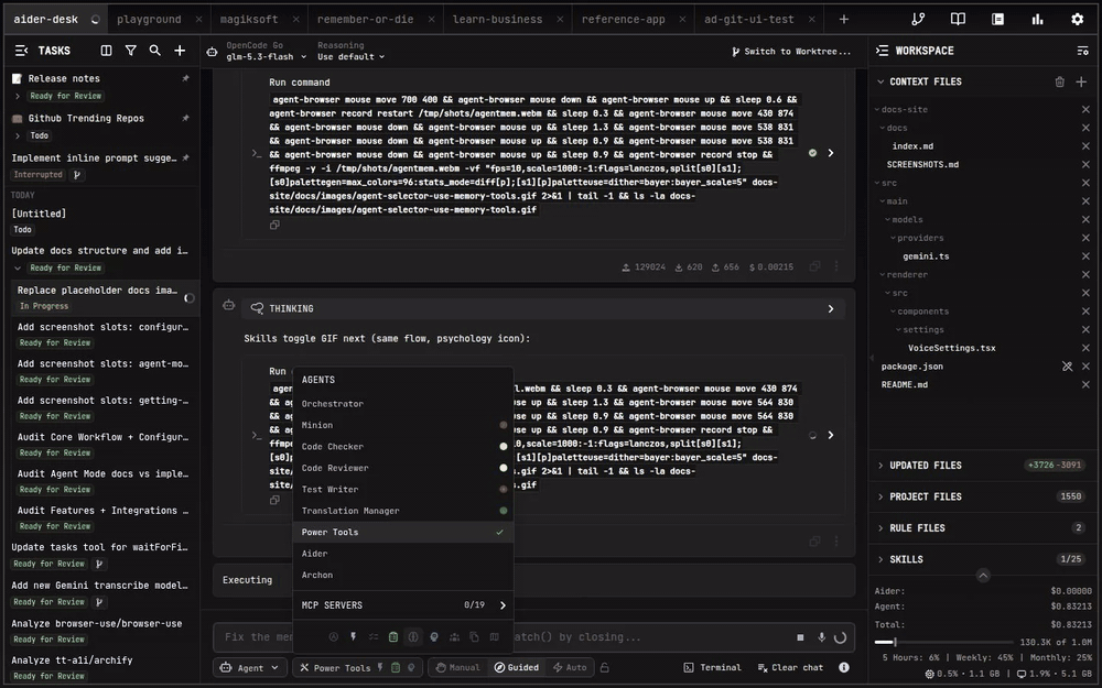 Agent Selector - Use skills tools toggle