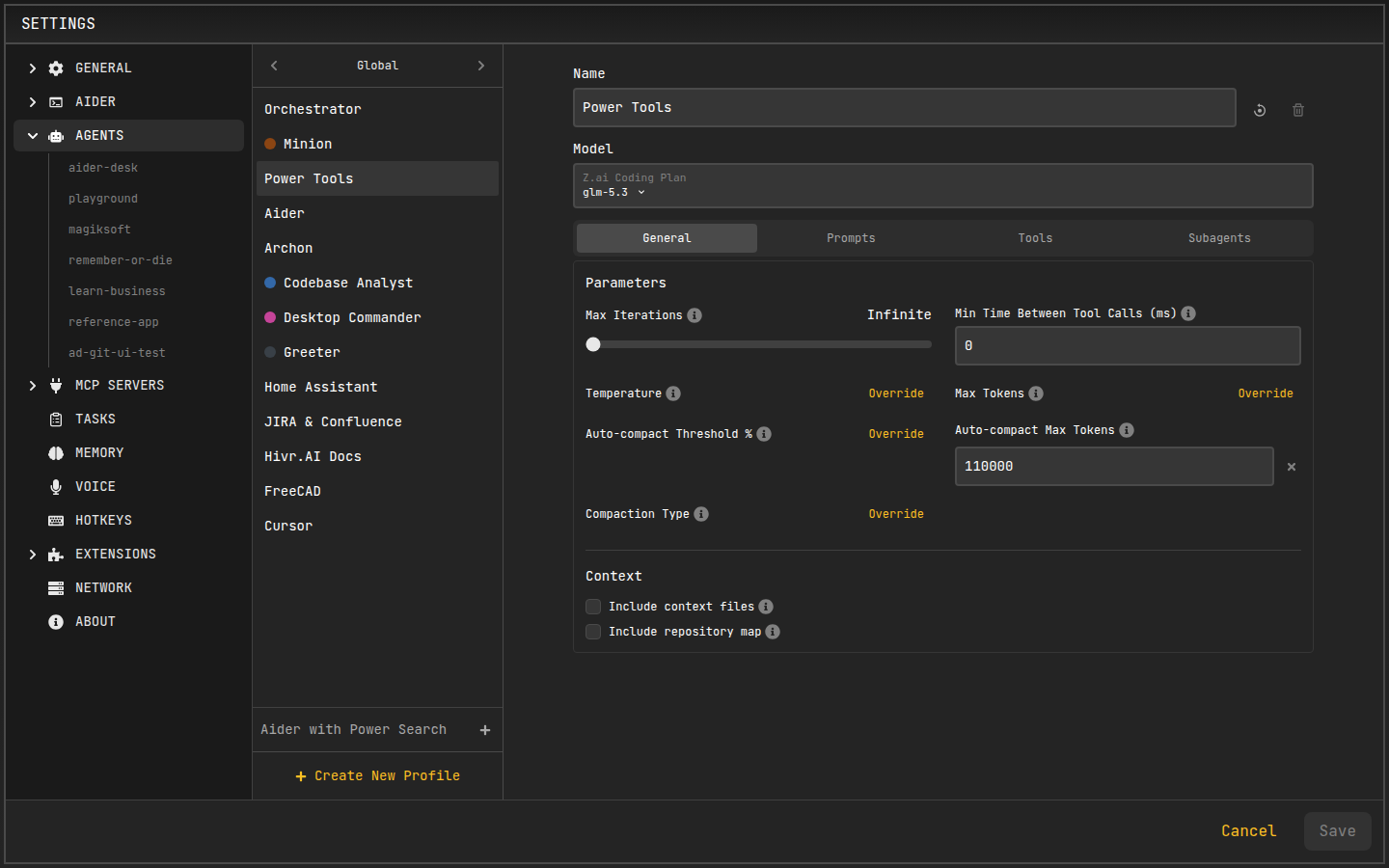 Agent profiles in Settings