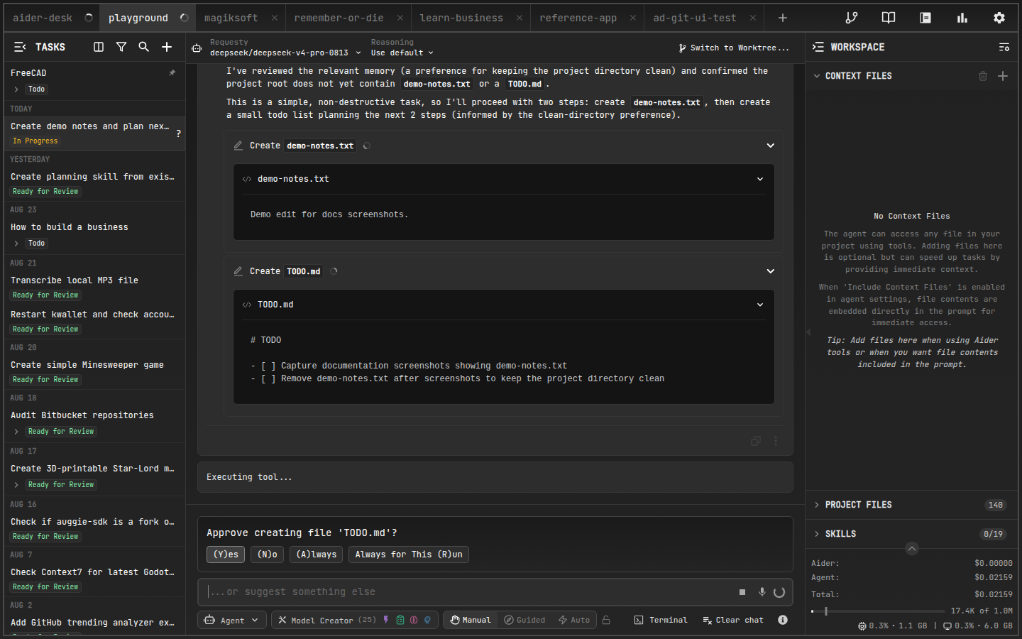 Power tool approval request in chat