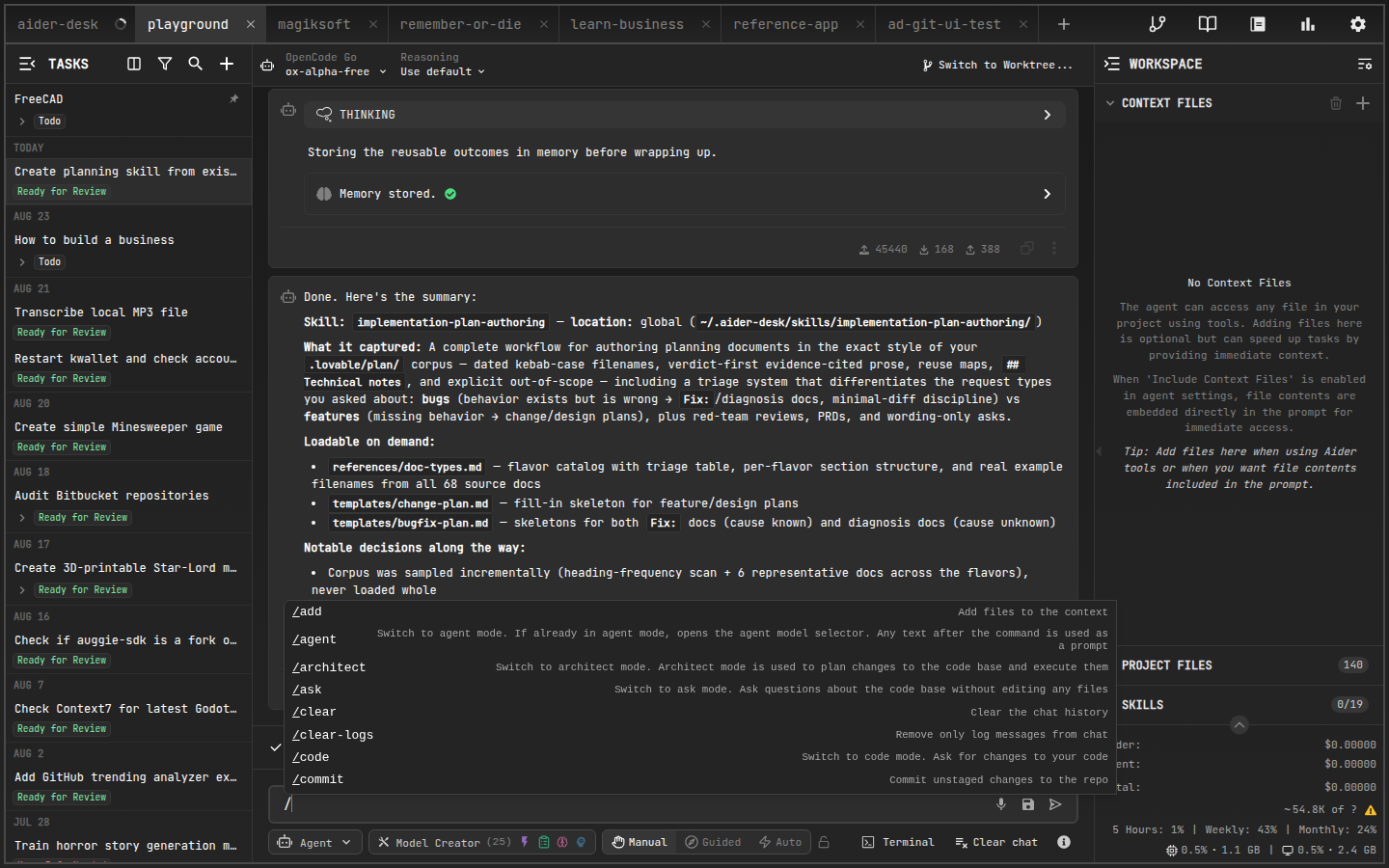 Slash-command autocomplete suggestions in the prompt field