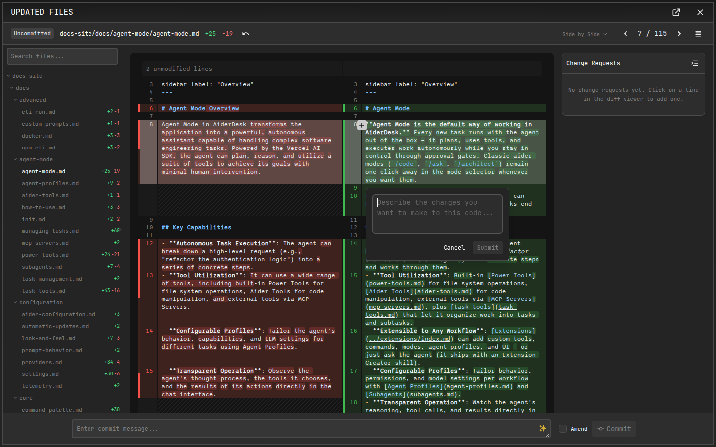 Inline comment dialog on a diff viewer line