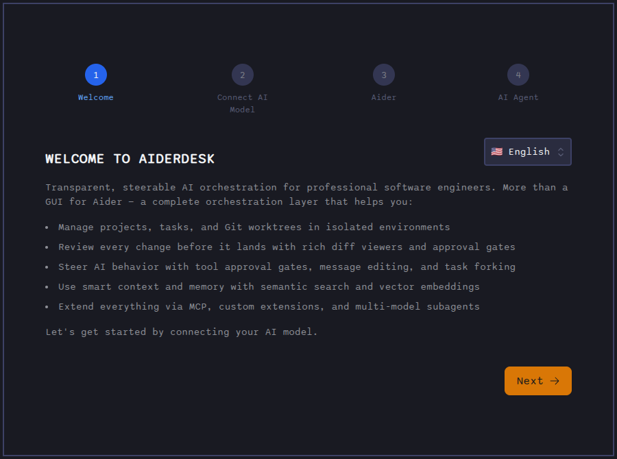 Welcome screen on first launch