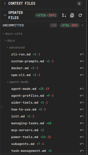 Updated Files section in the sidebar