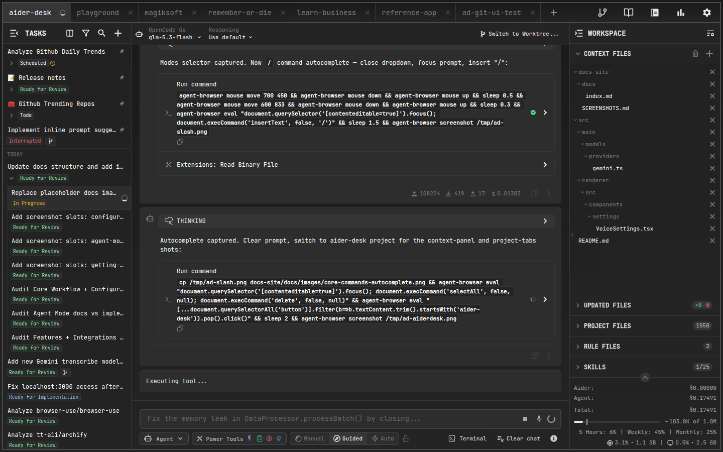 Project tab bar with multiple open projects