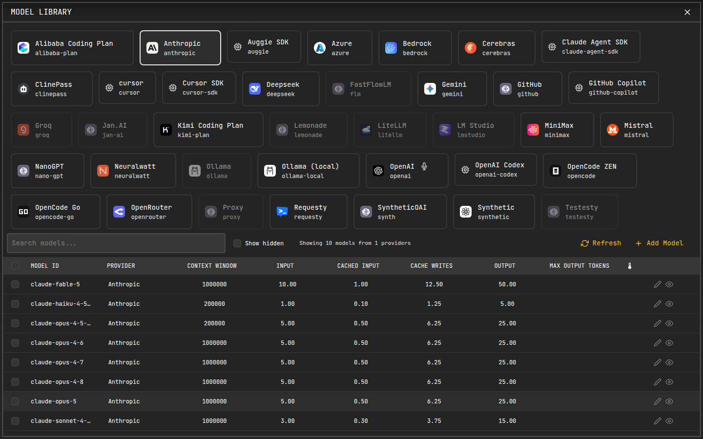 Model Library Interface