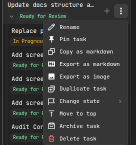 Task duplicate and fork actions